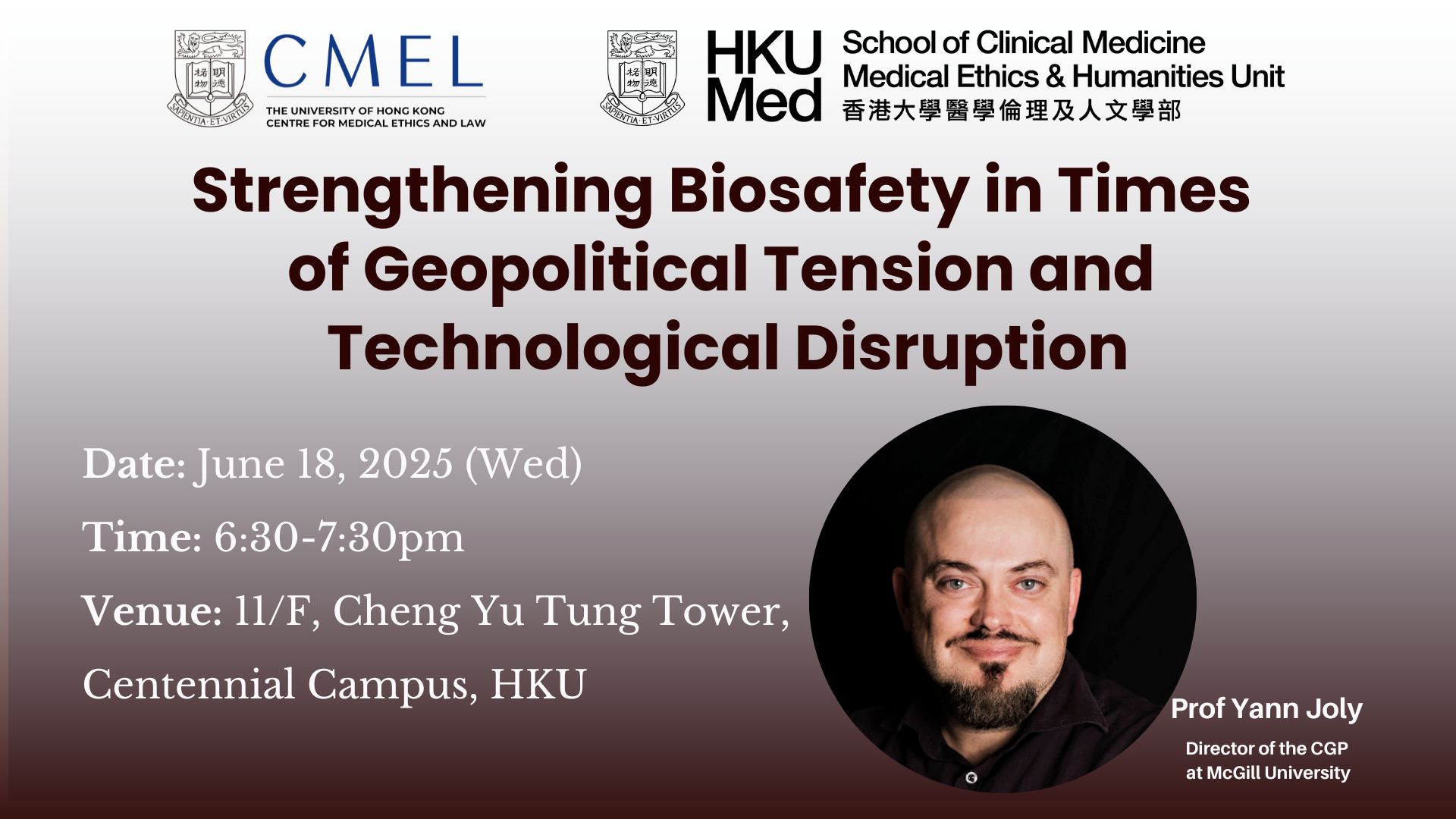 Banner "Strengthening Biosafety in Times of Geopolitical Tension and Technological Disruption"